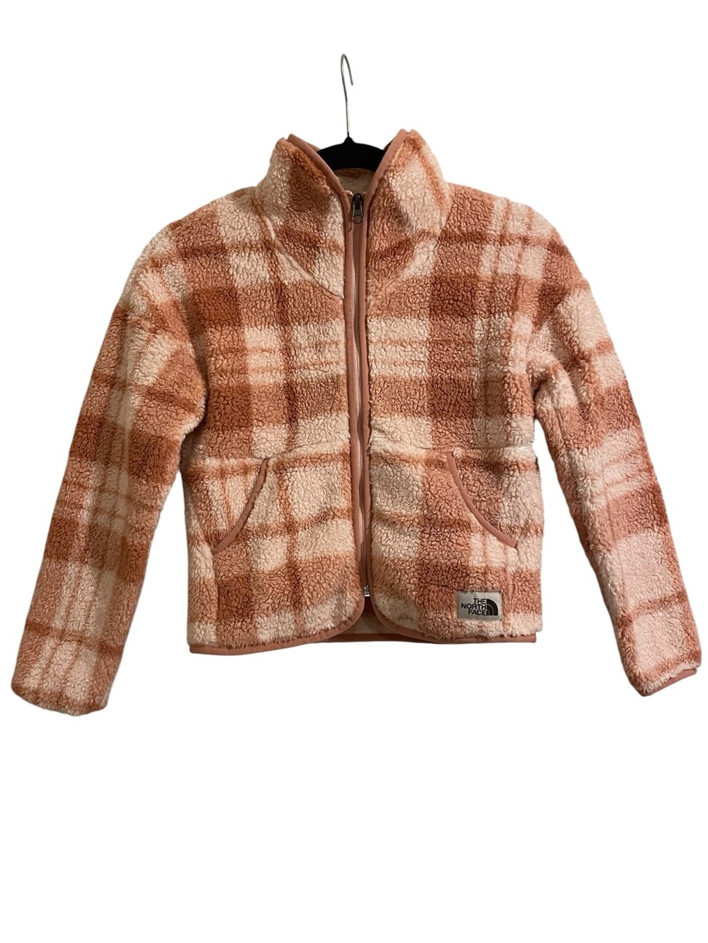 The North Face Kids Fleece Full Zip Jacket Dusty Pink Plaid Girls Size Small 7/8